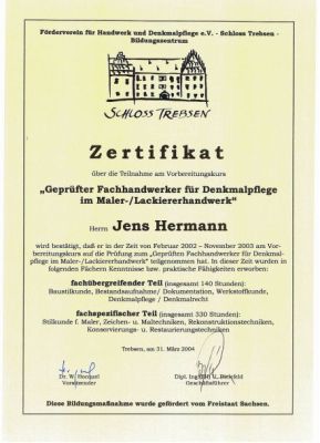 Zertikat Denkmalpflege